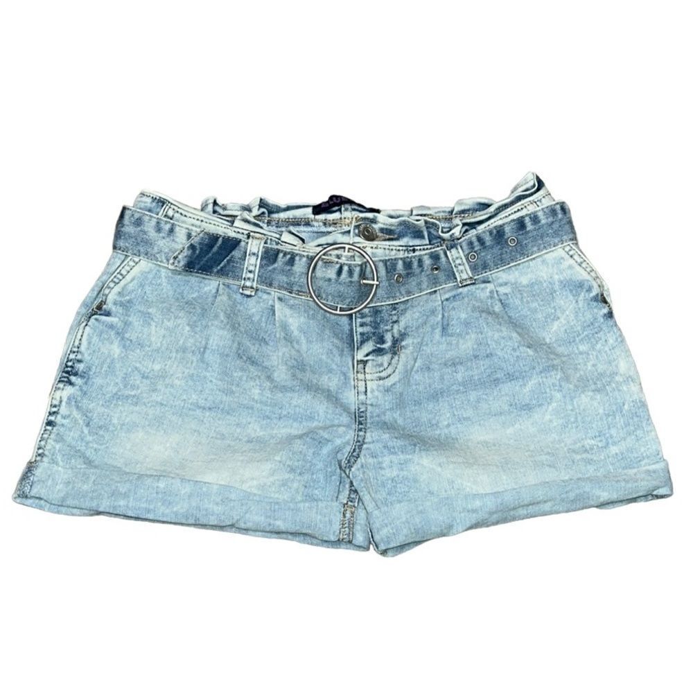 Blue Spice Paper Bag Rolled Hem Jean Shorts